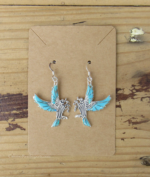 Sterling Silver Turquoise and Opal Inlay Dove Earrings STER033