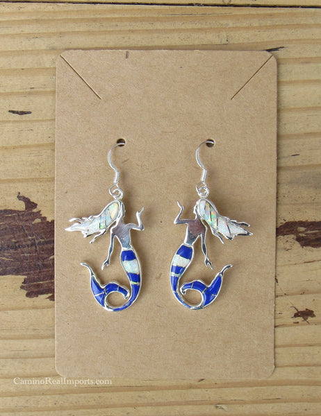 Sterling Silver Lapis and Opal Inlay Mermaid Earrings STER035