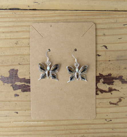 Sterling Silver Onyx and Opal Inlay Butterfly Earrings STER036