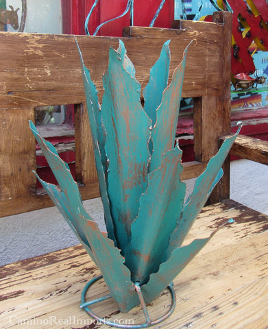 Metal Cactus Copper and Turquoise Yucca 18" Yard Decor MYAS007