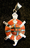 Sterling Silver Turtle Set Red Sponge Coral Pendant and Earrings TSC011