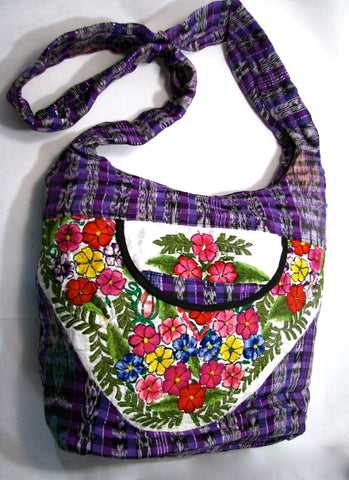 GUATEMALA PURSE HAND EMBROIDERED FLOWERS HOBO BAG X-LARGE GPL011