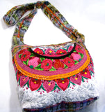 GUATEMALA PURSE HAND EMBROIDERED FLOWERS HOBO BAG X-LARGE