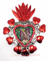 Sacred Heart Tin Nicho Mexican Folk Art With Our Lady of Guadalupe FTN002