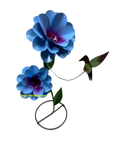 Metal Flower & Hummingbird Yard Or Garden Decor MRFH023