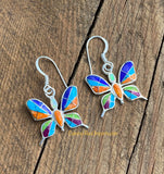 Sterling Silver Butterfly Multi-stone Inlay Earrings STER012