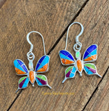 Sterling Silver Butterfly Multi-stone Inlay Earrings STER012